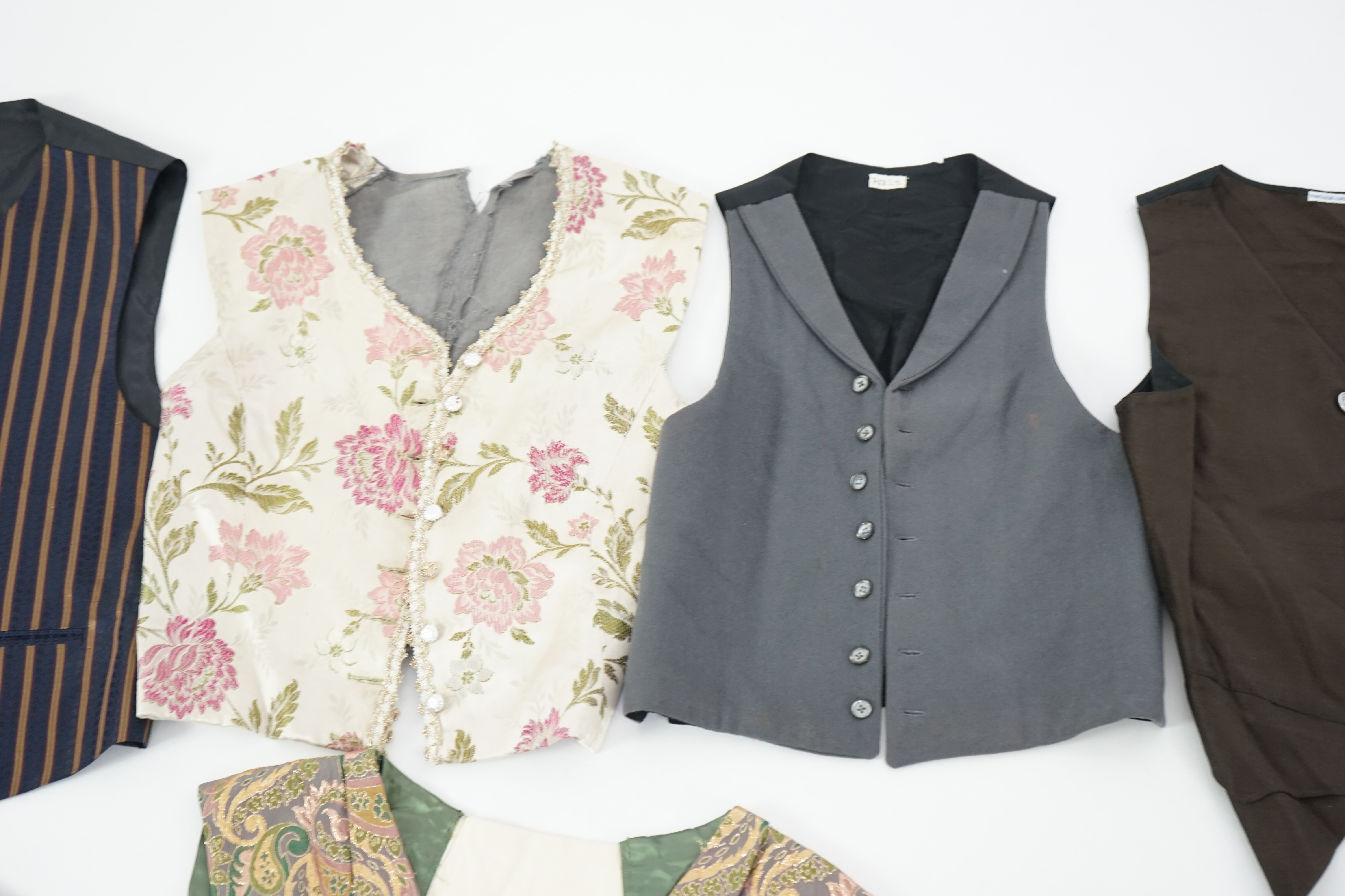 Eight men's assorted period waistcoats. Ex Pavilion Opera Sale